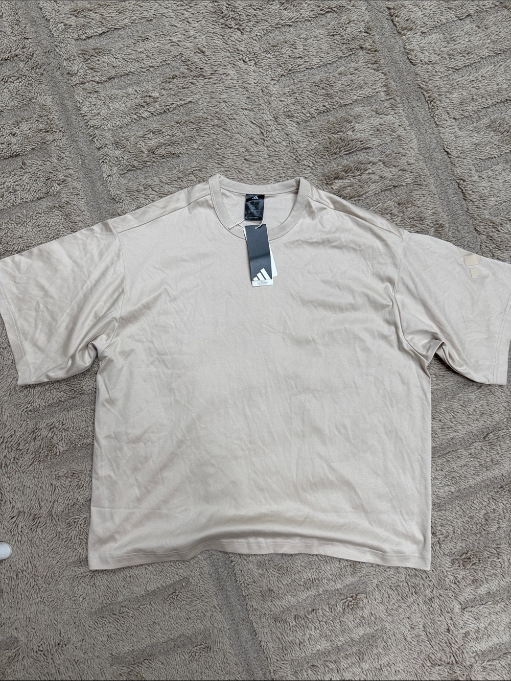 adidas Menโs Short Sleeve Crew Tee beige Large soft lux tee designer box